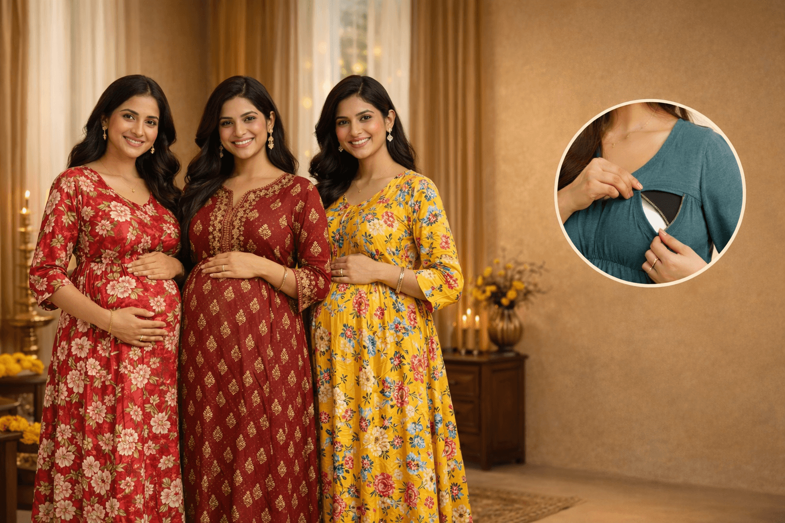 Maternity and feeding gowns